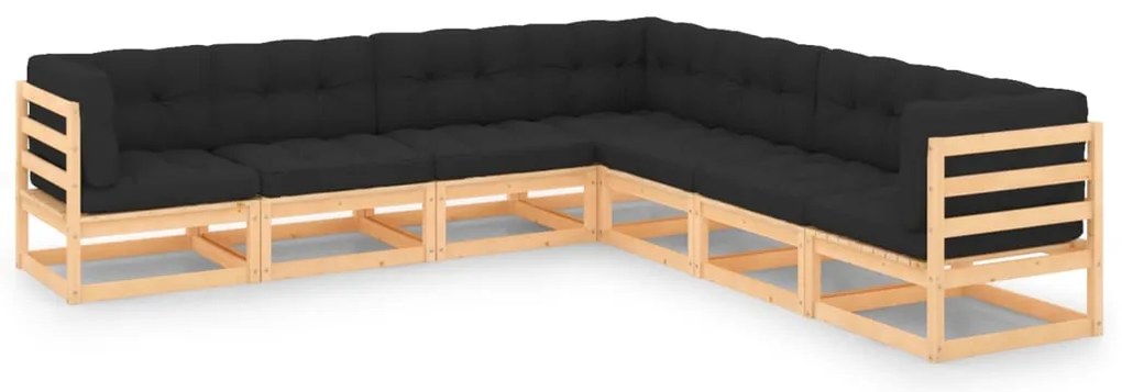 7 pcs conjunto lounge de jardim c/ almofadões pinho maciço