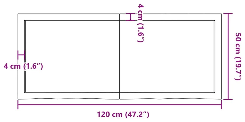 Bancada p/ WC 120x50x(2-6) cm madeira maciça tratada castanho