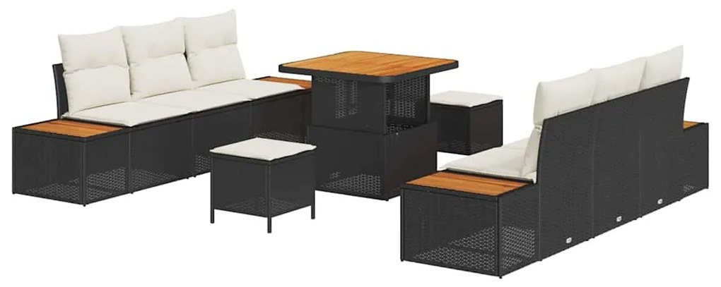 Conjunto de Sofá de Jardim vidaXL 9 Peças com Almofadas Preto Poliratt