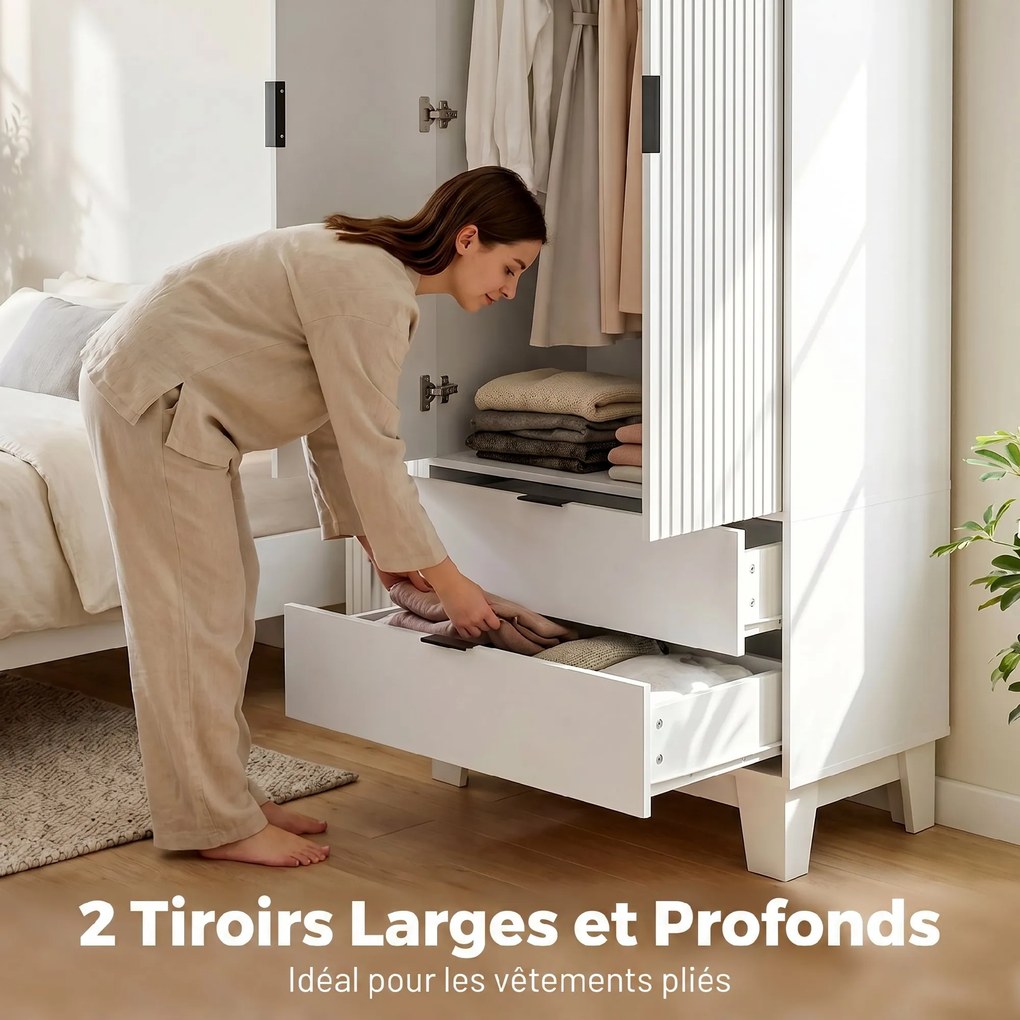 Roupeiro de Quarto, 80 x 50 x 180 cm, Fecho Suave, Branco