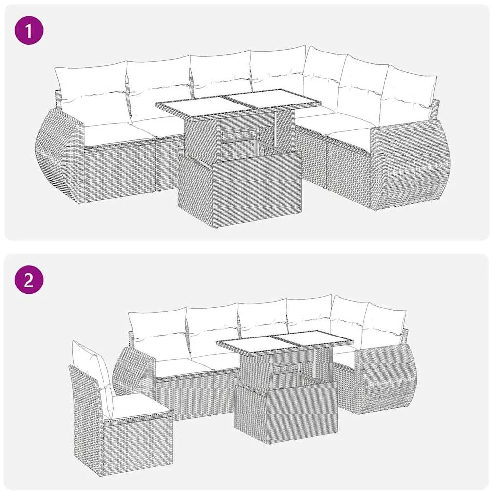 7 pcs conjunto de sofás p/ jardim com almofadões vime PE bege
