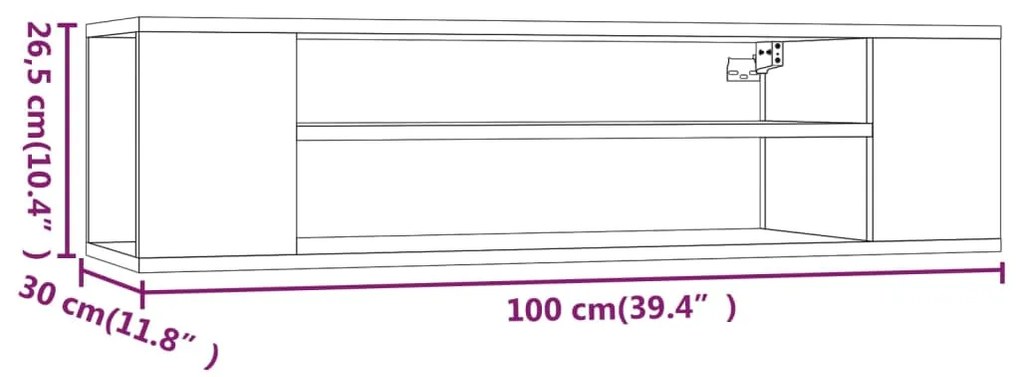 Armário TV suspenso 100x30x26,5 cm deriv. madeira cinza sonoma