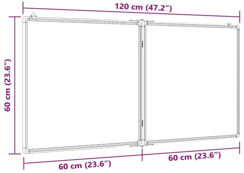 Quadro branco magnético dobrável 120x60x1,7 cm alumínio