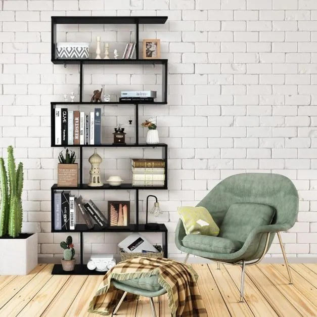 Estante de 6 níveis separadora de ambientes para escritório ou sala 80 x 23 x 191 cm Preto