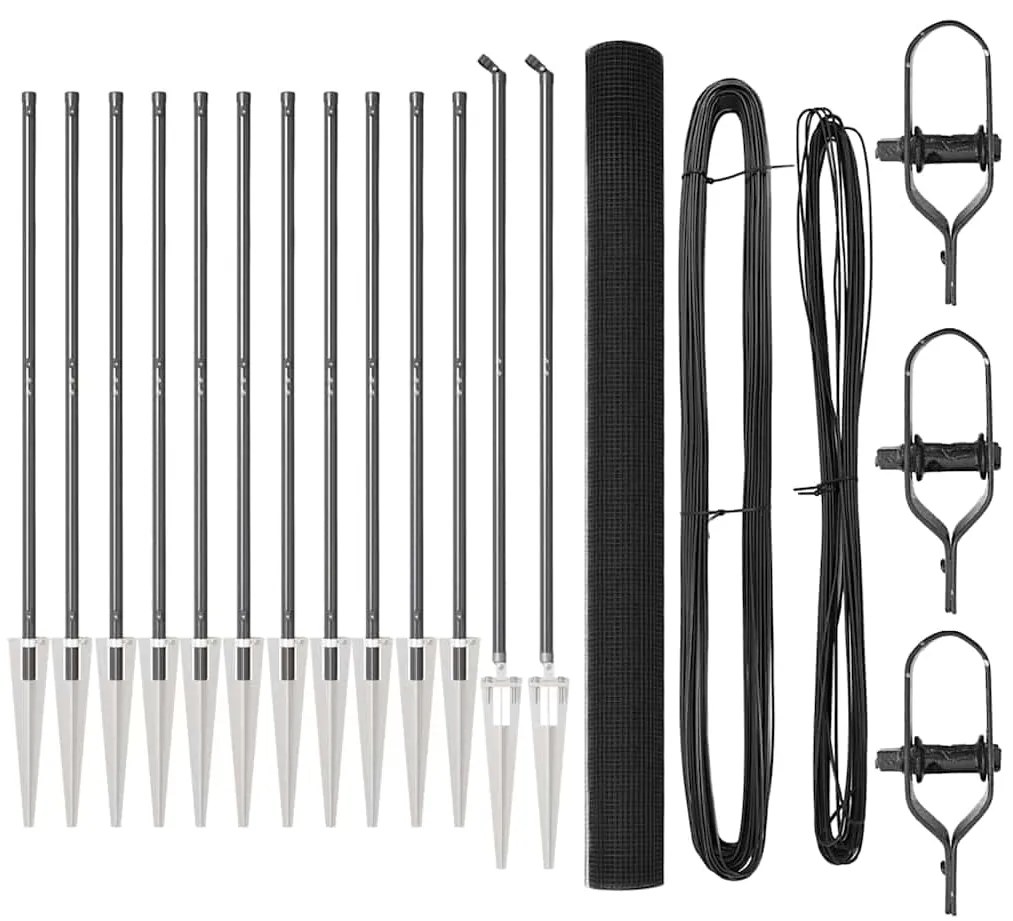 Conjunto de Postes de Cerca Conjunto de 2 Cinza Metal 25 x 1,5 m