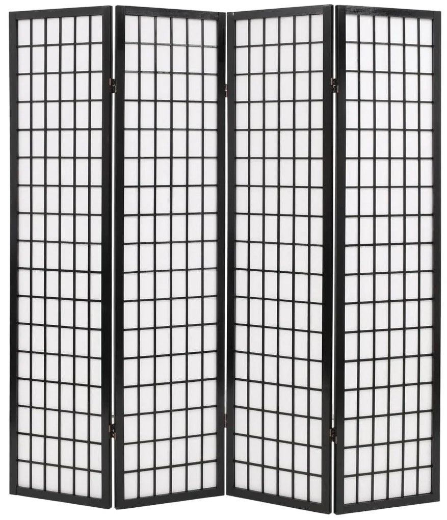 vidaXL Biombo dobrável com 4 painéis estilo japonês 160x170 cm preto