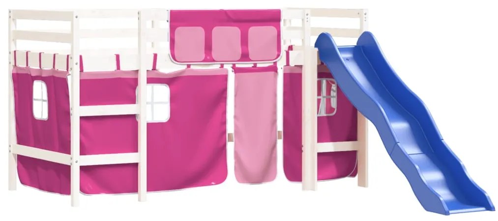 Cama alta p/ criança c/ cortinas 90x200 cm pinho maciço rosa