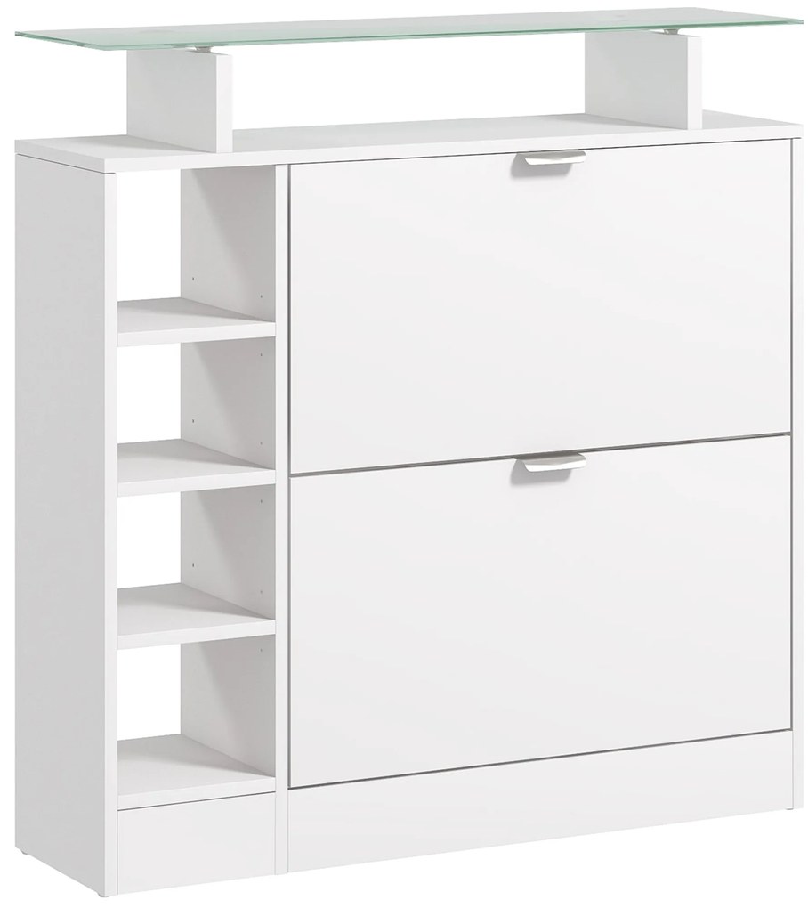 HOMCOM Sapateiro com Gavetas Basculantes, Prateleiras Ajustáveis e Prateleiras Abertas para 12 Pares de Sapatos 89x25x92 cm Branco