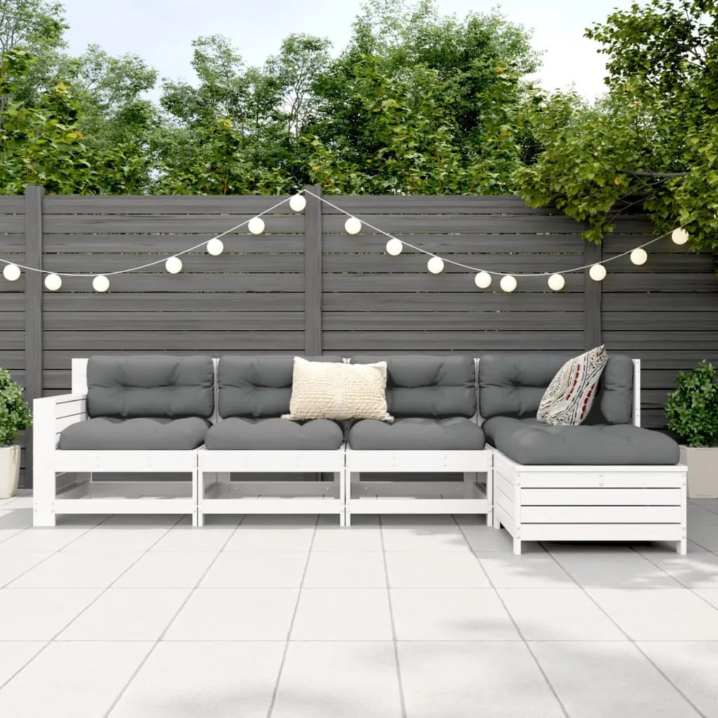 5 pcs conjunto de sofás de jardim madeira pinho maciça branco