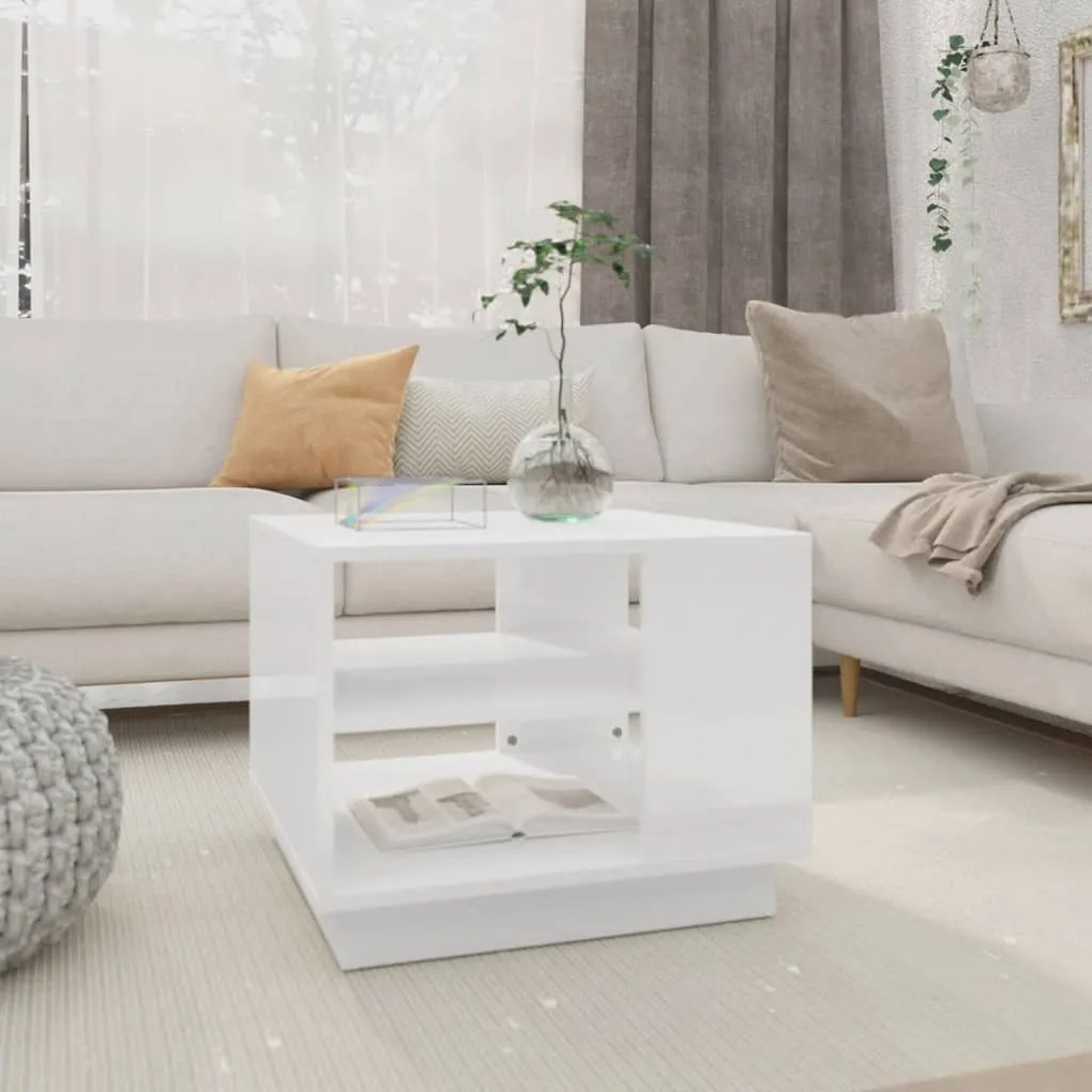 810295 vidaXL Mesa de centro 55x55x43 cm aglomerado branco brilhante