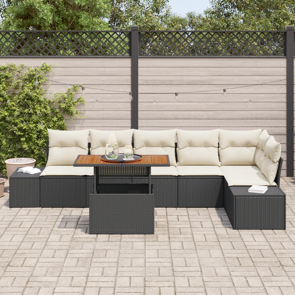 Conjunto de Sofá de Jardim com Almofadas Preto Rattan Sintético