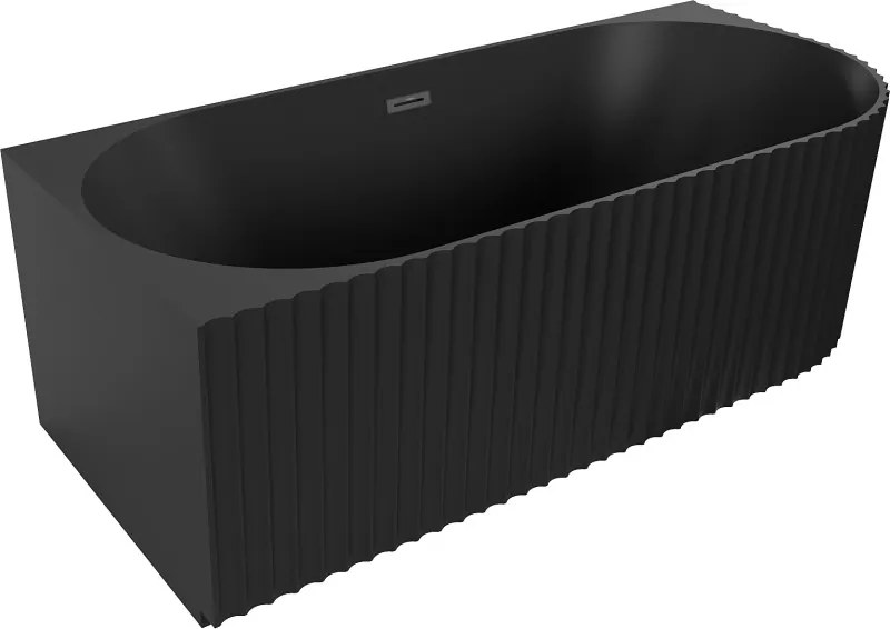 Mexen Gia banheira de canto independente estriada esquerda 170 x 80 cm, preto mate, transbordo preto - 52701708071L-70