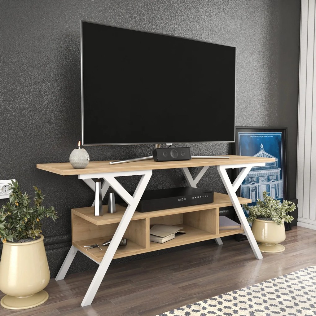 Móvel TV Minerva – Branco Carvalho – 120x35x55 cm