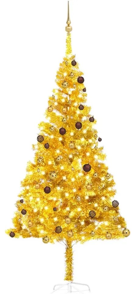 vidaXL Árvore Natal artificial pré-iluminada c/bolas 240cm PET dourado