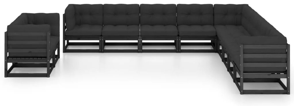 11 pcs conjunto longue jardim c/ almofadões pinho maciço preto