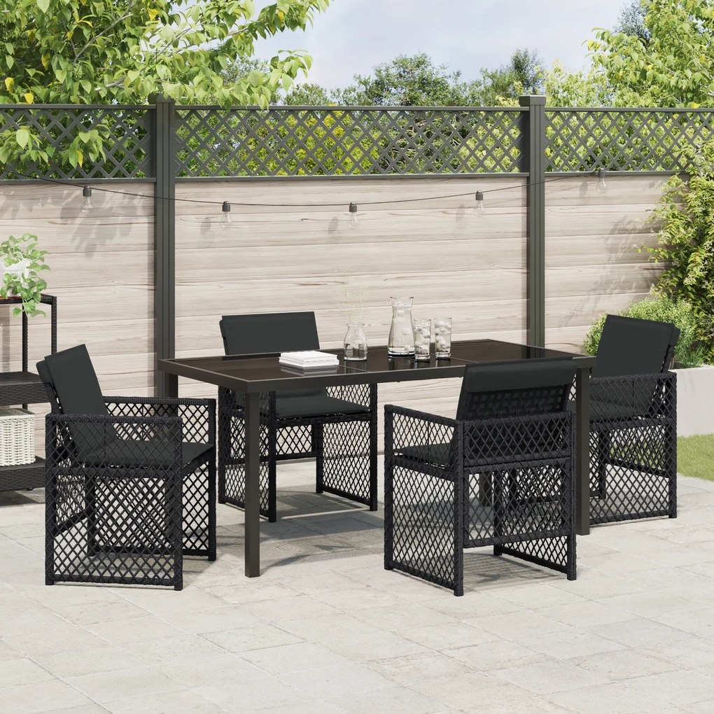 Conjunto de Jantar para Jardim vidaXL 5 Peças com Almofadas Preto Ratt