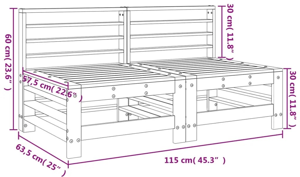 Sofás de centro para jardim 2 pcs pinho maciço castanho-mel