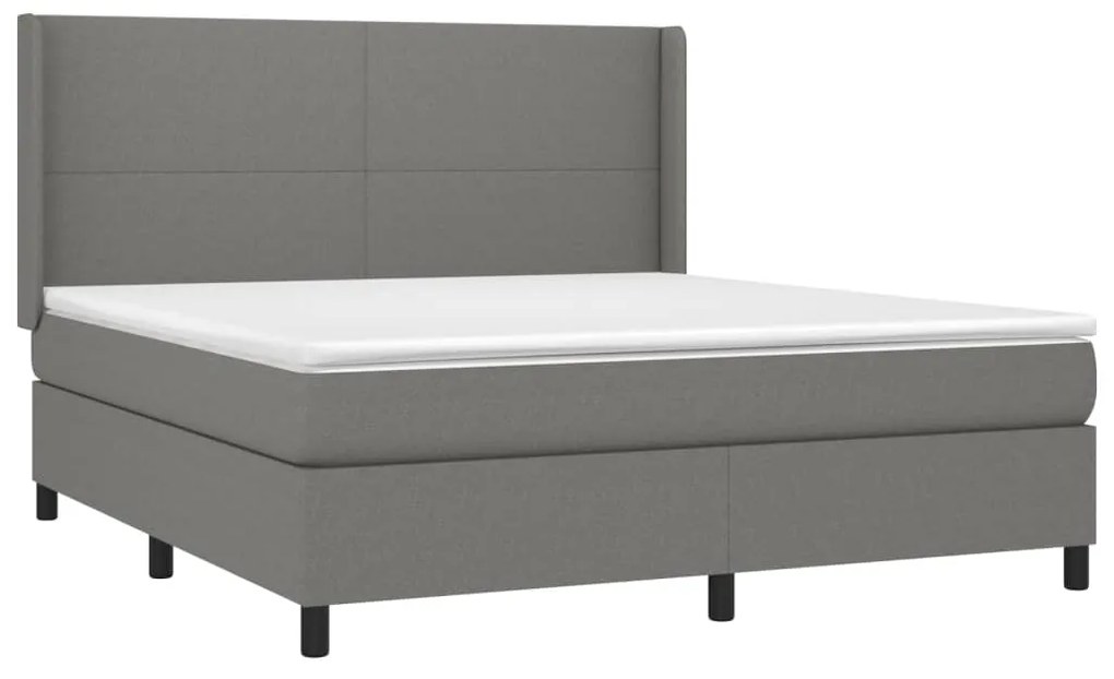 Cama box spring c/ colchão e LED 160x200 cm tecido cinza-escuro