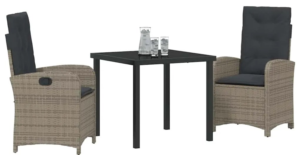 Conjunto de Jantar de Jardim de 3 Peças com Almofadas Cinza Rattan Ver