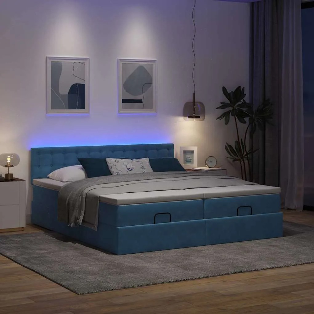 Estrutura cama otomana colchões 180x200 cm veludo azul escuro