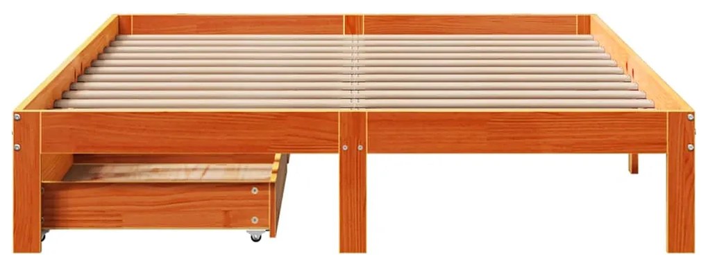 Estrutura cama c/ gavetas 120x190 cm pinho maciço castanho-mel