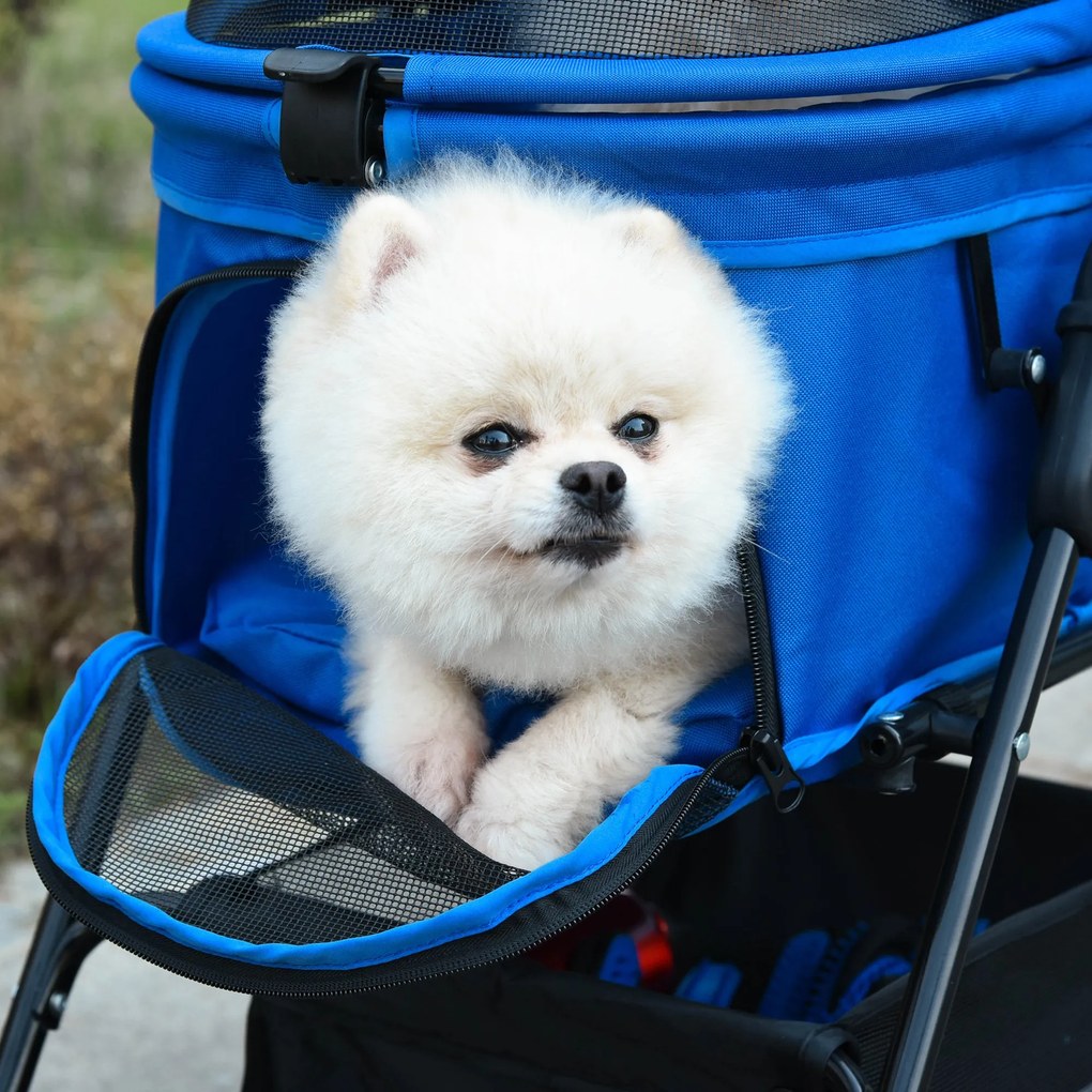 Carrinho dobrável para animais de estimação desmontável para cães de aço Oxford rodas giratórias freios janela 67x45x96 cm azul