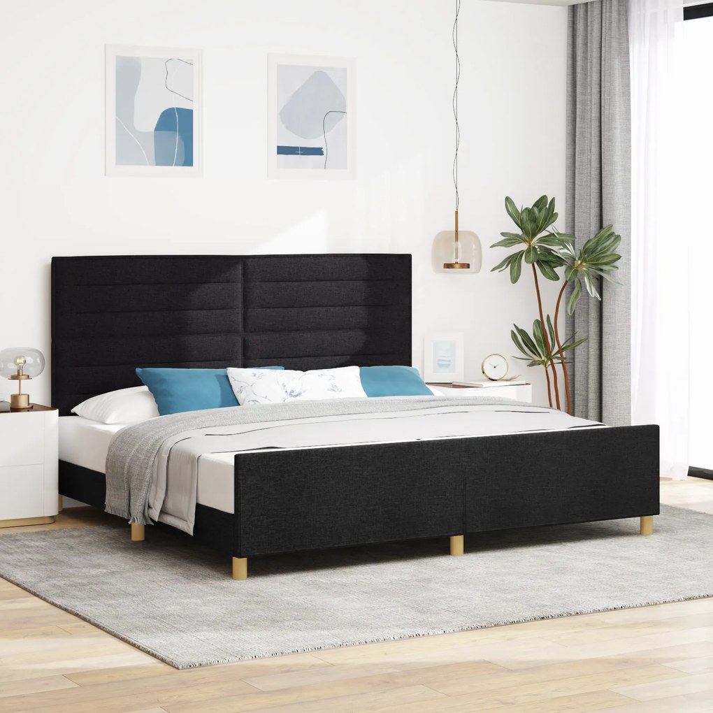 Estrutura de Cama de Tecido Preto vidaXL 200x200 cm