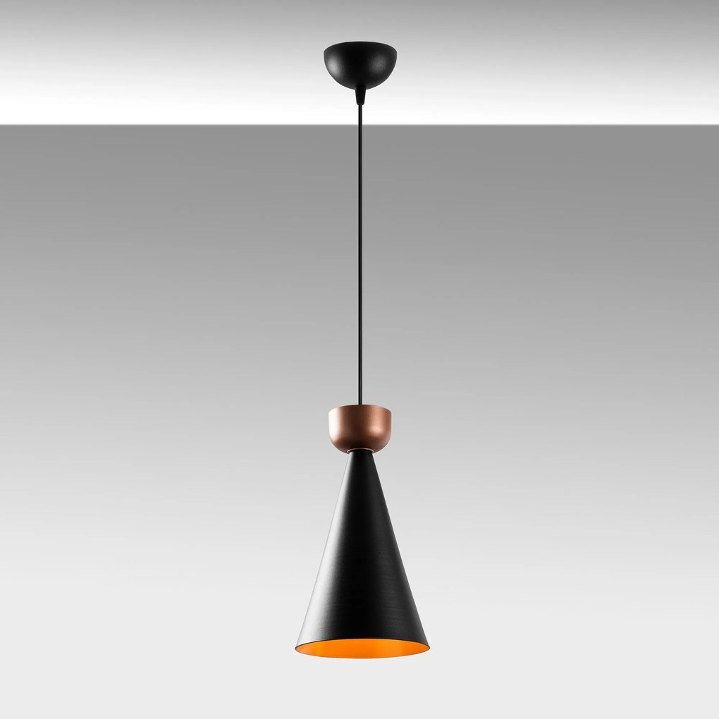 Candeeiro Suspenso Dodo – Preto e Cobre – 19 x 19 cm