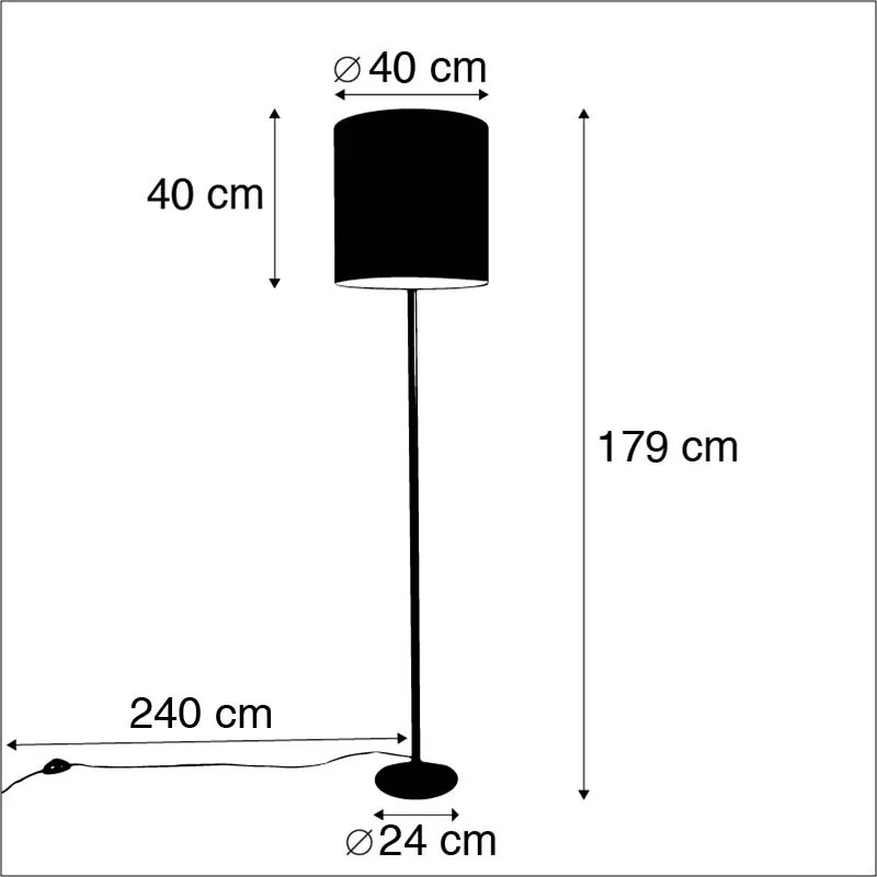 Candeeiro de pé cinzento antigo com cúpula em veludo azul 40 cm - Simplo Retro