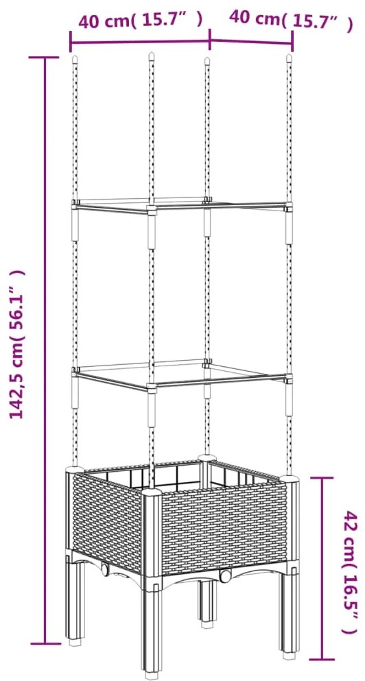 Vaso/floreira de jardim c/ treliça 40x40x142,5 cm PP preto