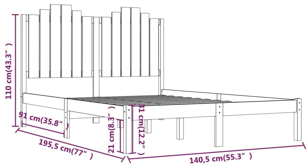 Estrutura de cama casal 135x190 cm pinho maciço
