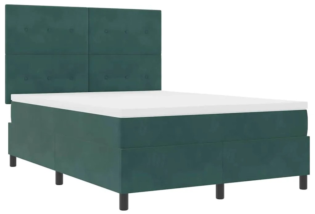 Cama Box Spring com Colchão &amp; LED Verde Escuro 140x200 cm Veludo