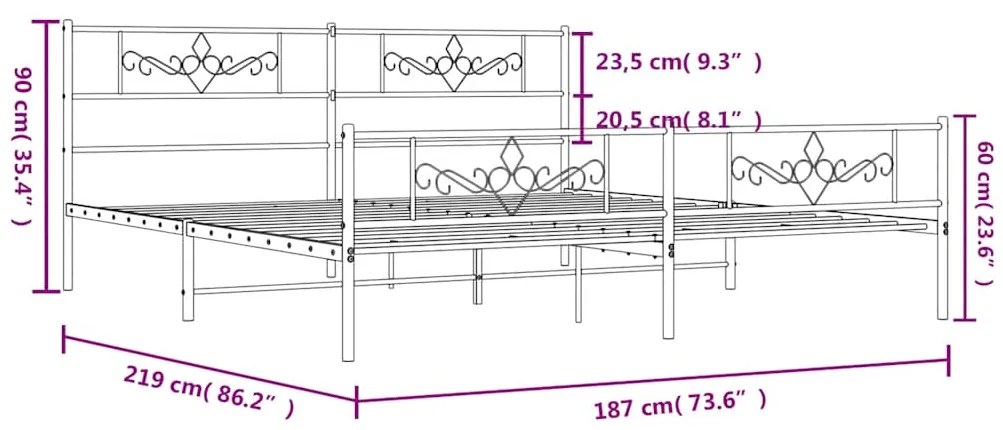 Estrutura de cama com cabeceira e pés 183x213 cm metal preto