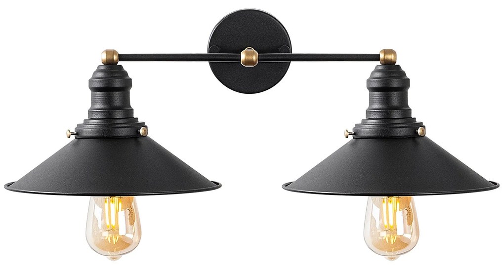 Candeeiro de Parede Conical – Preto e Dourado – 55 x 27 x 20 cm