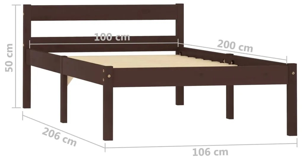 Estrutura de cama 100x200 cm pinho maciço castanho-escuro