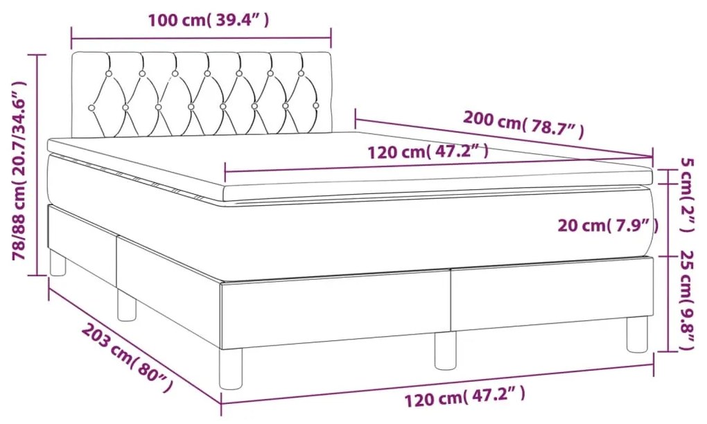 Cama boxspring com colchão 120x200 cm veludo verde-escuro