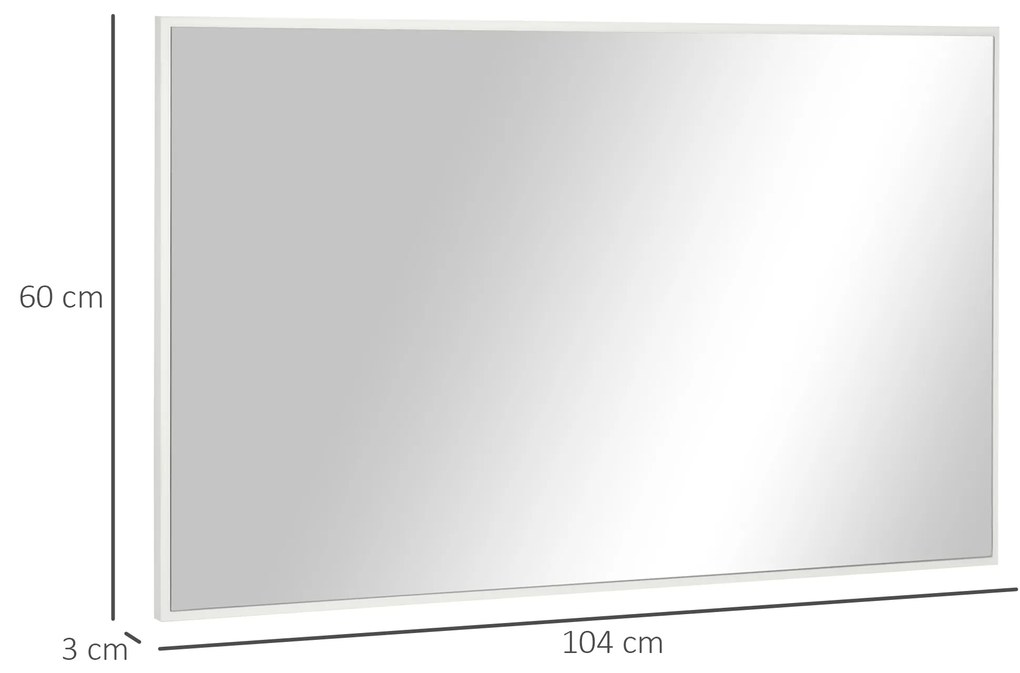 Espelho de Casa de Banho Retangular 104x60cm Espelho de Parede Decorativo e Moderno com Estrutura de Madeira para Dormitório Corredor Entrada Branco