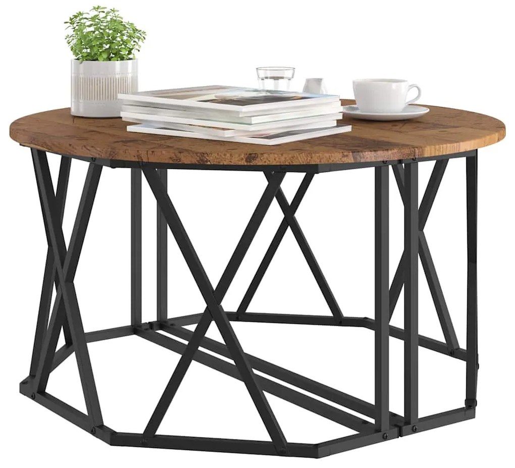 Mesa de Centro vidaXL Madeira Velha 80x80x42 cm em Madeira de Engenhar