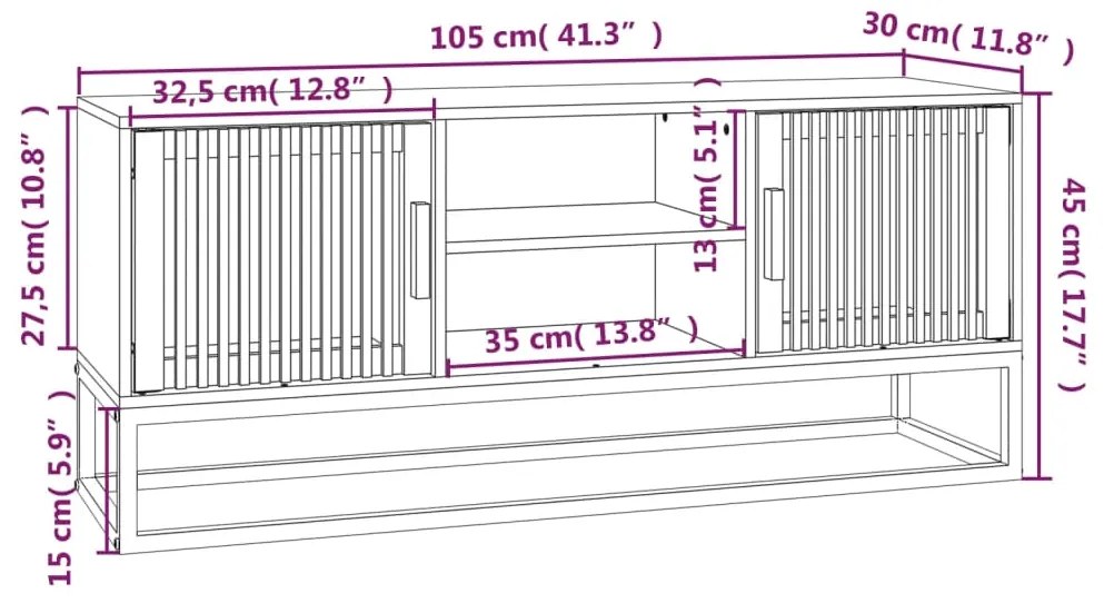 Móvel de TV 105x30x45 cm derivados de madeira e ferro branco