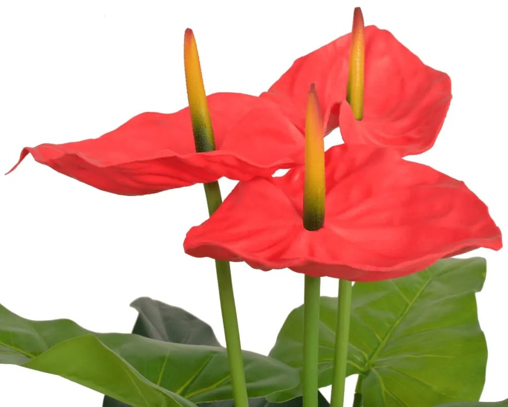 Planta antúrio artificial com vaso 90 cm vermelho e amarelo