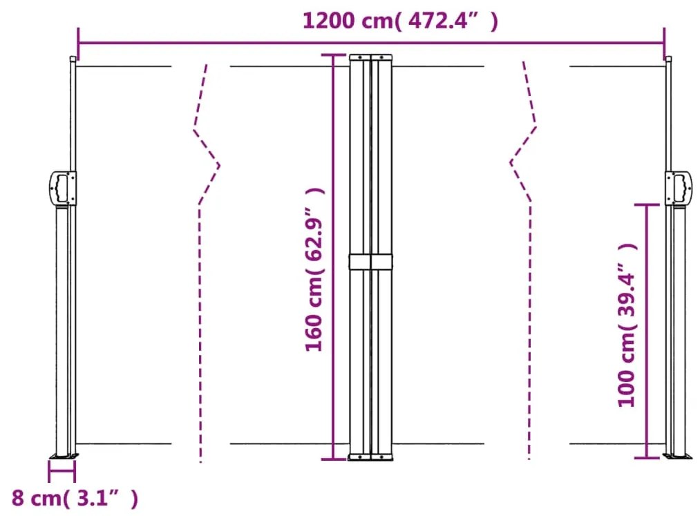 Toldo lateral retrátil 160x1200 cm verde-escuro