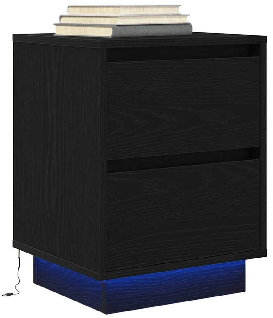 Mesas cabeceira c/ luzes LED 2 pcs 38x34x50 cm preto