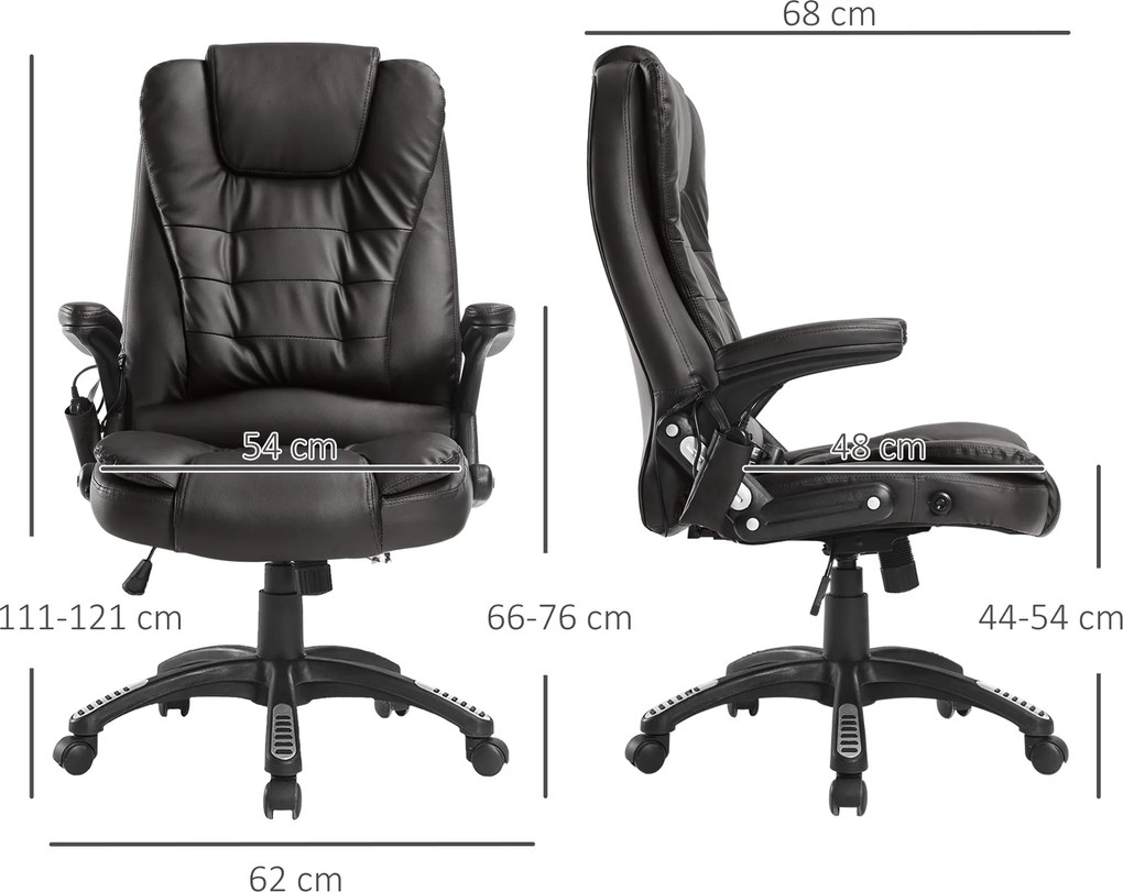 Cadeira de escritório com massagem e aquecimento elétrico, cadeira de escritório ergonómica com revestimento sintético castanho