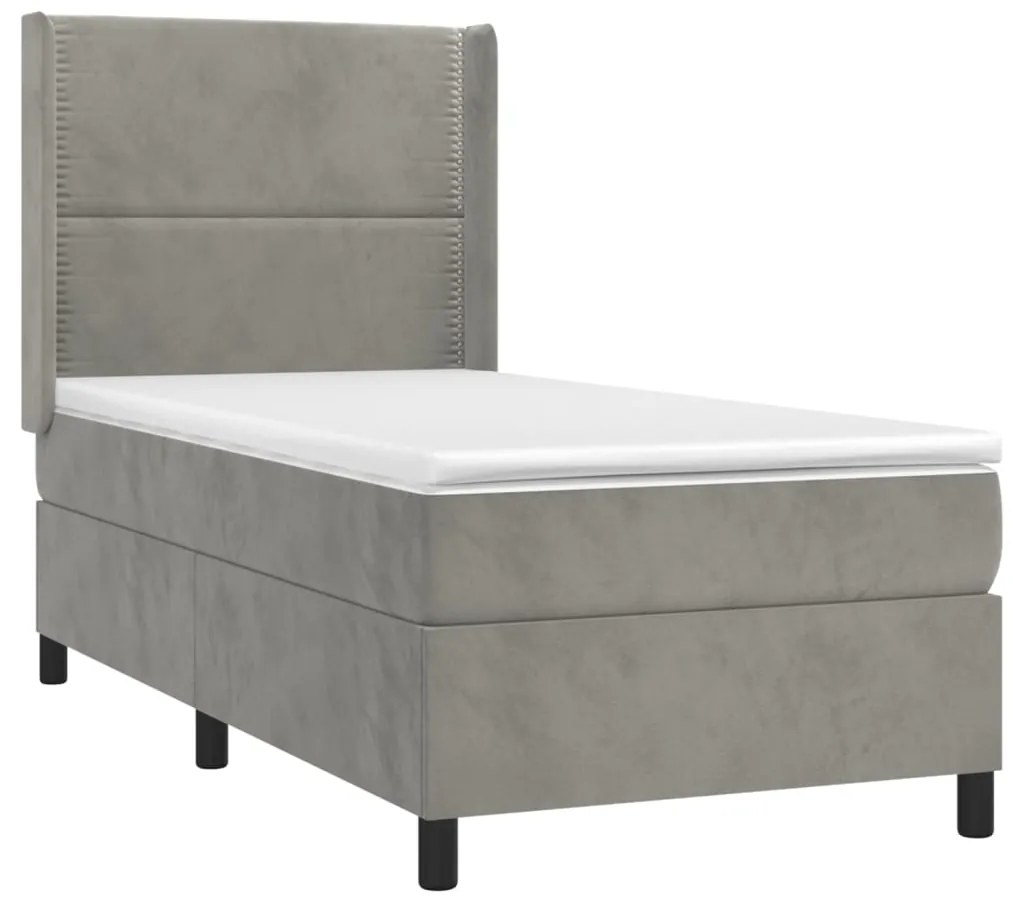 Cama box spring c/ colchão/LED 90x200 cm veludo cinzento-claro