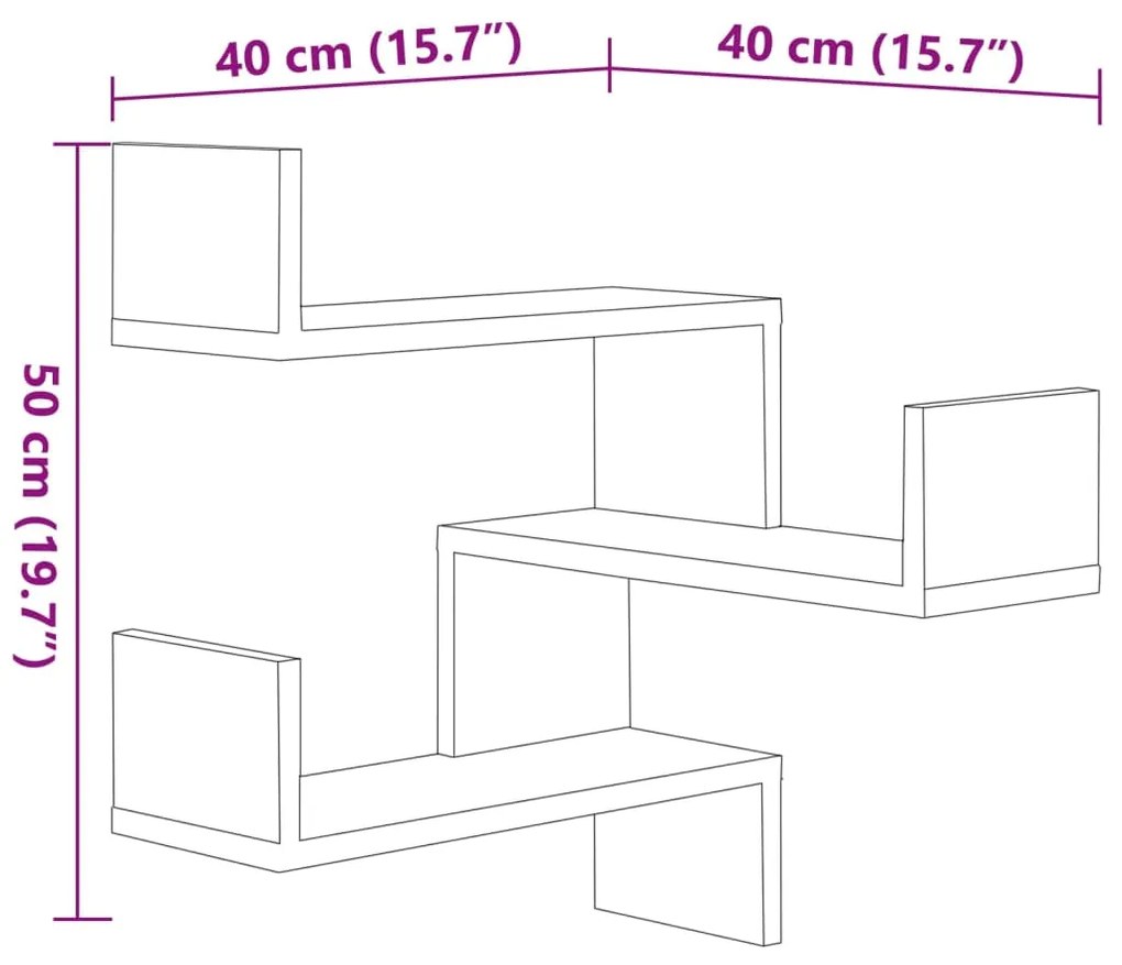 Estantes canto p/ parede 2pcs derivados de madeira carv. sonoma