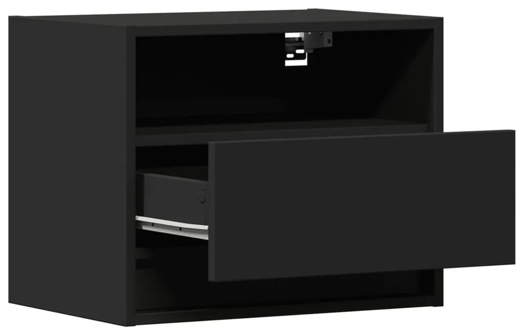 Mesa de cabeceira de parede com luzes LED preto