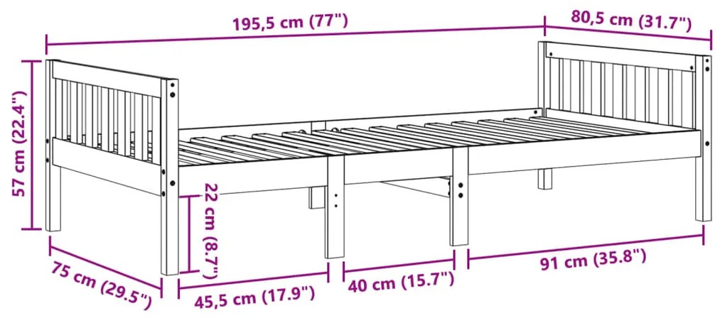 Cama de criança sem colchão 75x190 cm pinho maciço castanho-mel