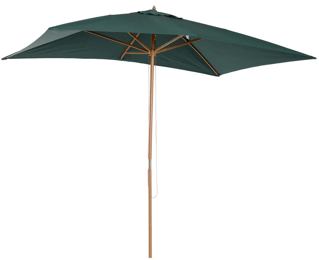 Outsunny Chapéu de Sol de Jardim com Sistema de Polia Teto Ventilado e Mastro de Madeira para Terraço Pátio Exterior 2,95x2x2,55m Verde