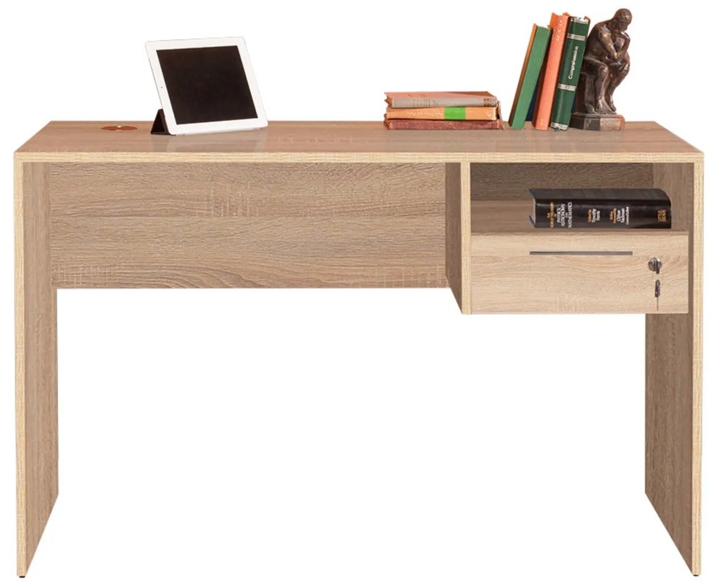 Secretária "Simple" com Gaveta - 120 x 75 x 60 cm - Sonomo e Branco -