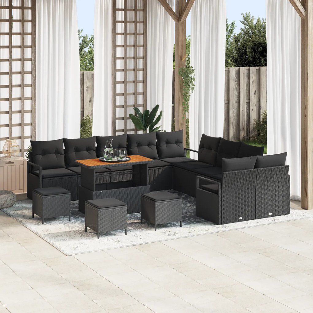 Conjunto de Sofá de Jardim vidaXL de 14 peças com Almofadas Preto Ratt